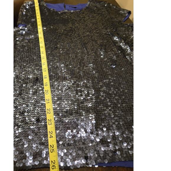 Theory 100% Silk Sequin Cap Sleeve Top Blue Keyhole Closure Large - Picture 8 of 10
